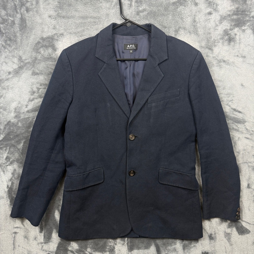 A.P.C. Blazer Mens Size M Navy Blue Excellent Textured Two-Button Sport Coat